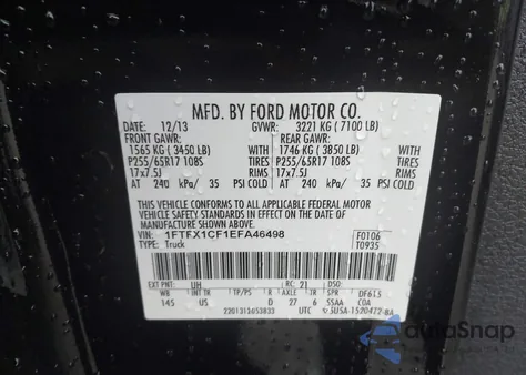 2014 Ford F-150 Xlt z USA, uszkodzony, nr VIN 1FTFX1CF1EFA46498